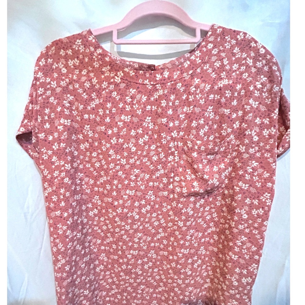 Buffalo David Bitton Floral Pocket Tee Shirt Womens M/M Pink White Short Sleeve